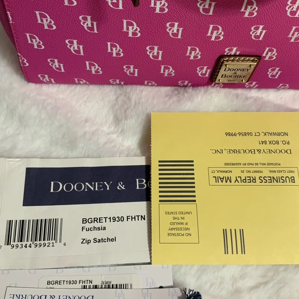 Dooney & Bourke Pink Logo Satchel with Brown Handles